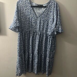 Blue Floral V-Neck Dress